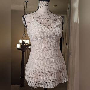 Women's Size Small Crochet Lace Camisole Top in Ivory With Satin Ribbon Detail